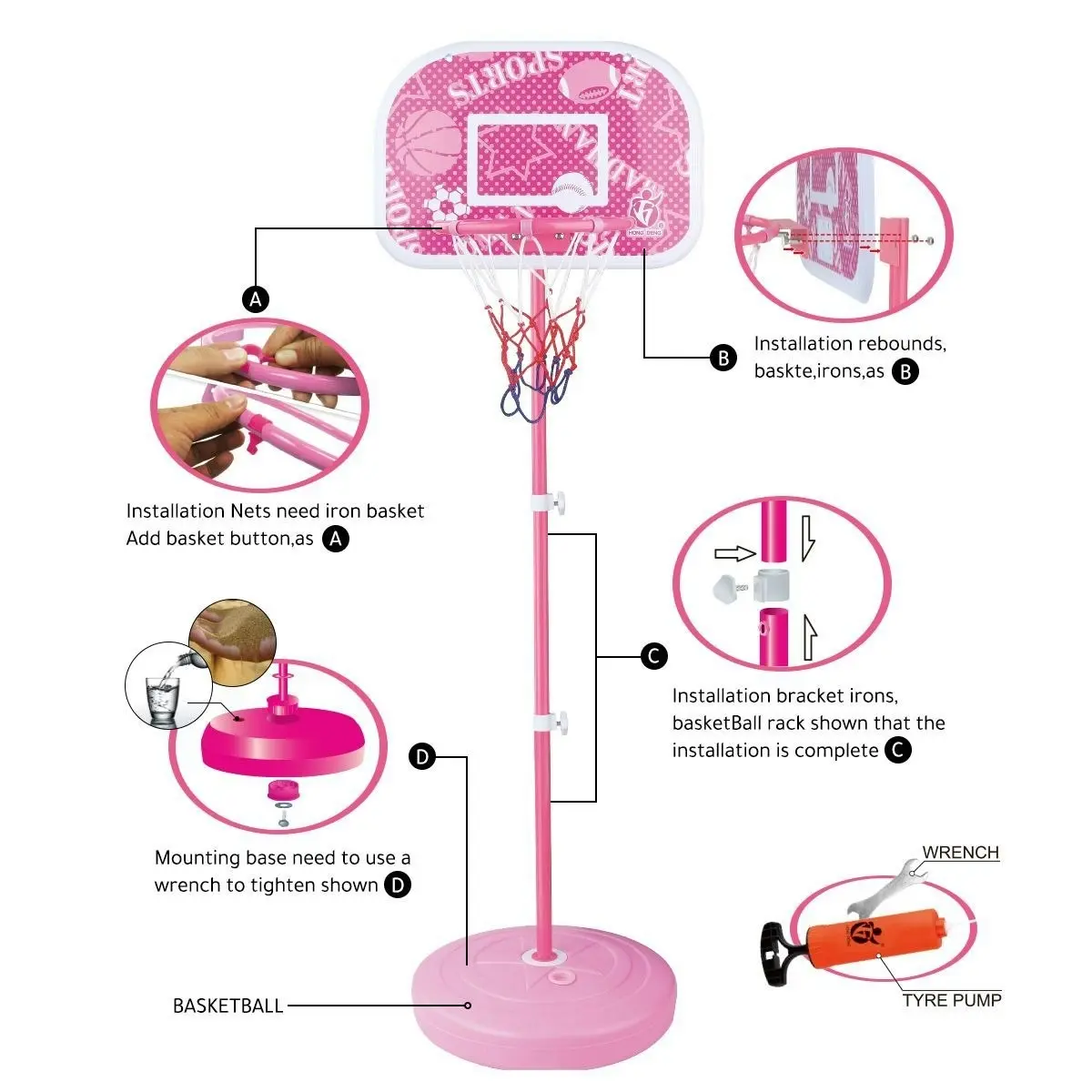 Ausway Portable Freestanding Kids Basketball Hoop Backboard Stand System 200x46x7cm