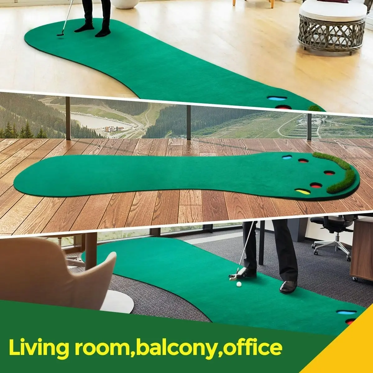 Ausway Home Golf Putting Mat Putting Green with Slope Golf Training Course-Artificial Grass Surface