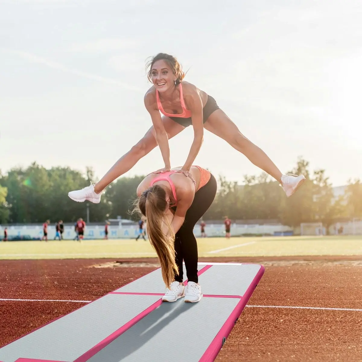 Genki AirTrack Inflatable Air Track Gymnastics Tumbling Floor Mat with Electric Pump Pink 3x1x0.1m