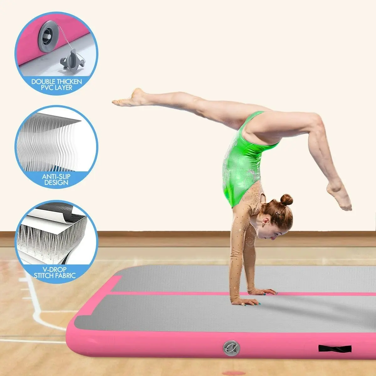 Genki AirTrack Inflatable Air Track Gymnastics Tumbling Floor Mat with Electric Pump Pink 3x1x0.1m