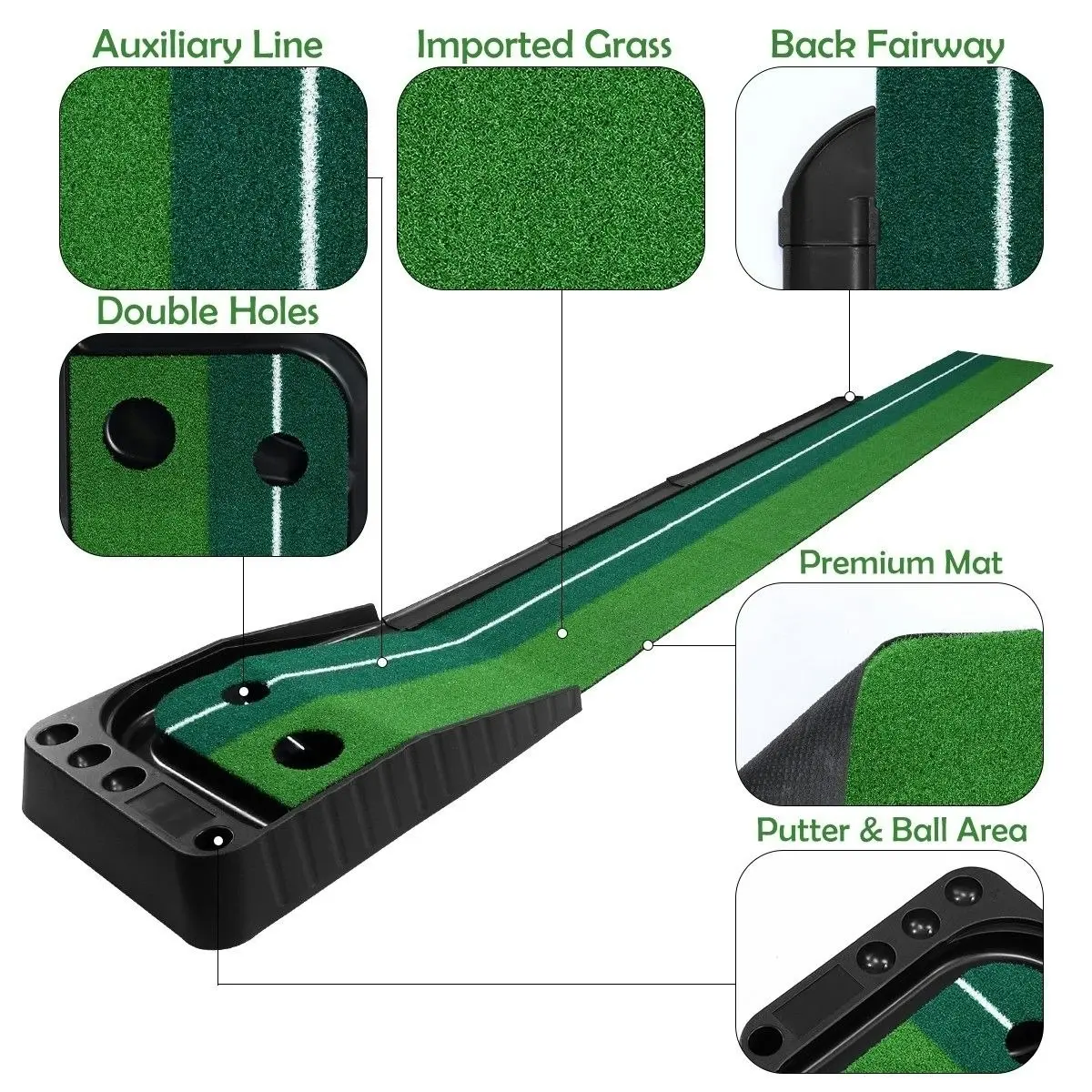 Ausway 2.5M Golf Putting Mat Indoor Putting Greens Golf Practice Mat with Auto Ball Return