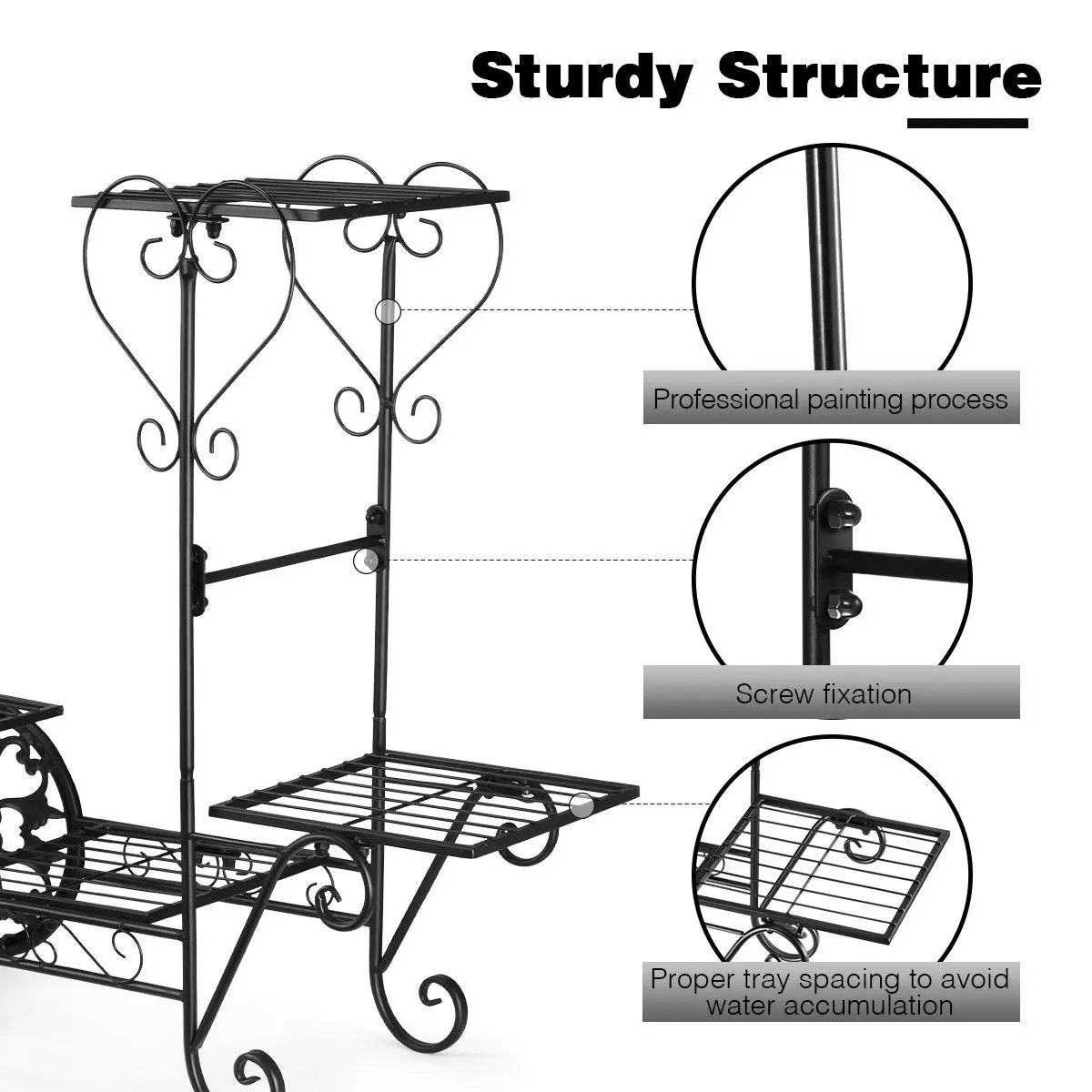 Ausway 4 Tier Metal Plant Stand Flower Plant Pot Stand Shelf Black