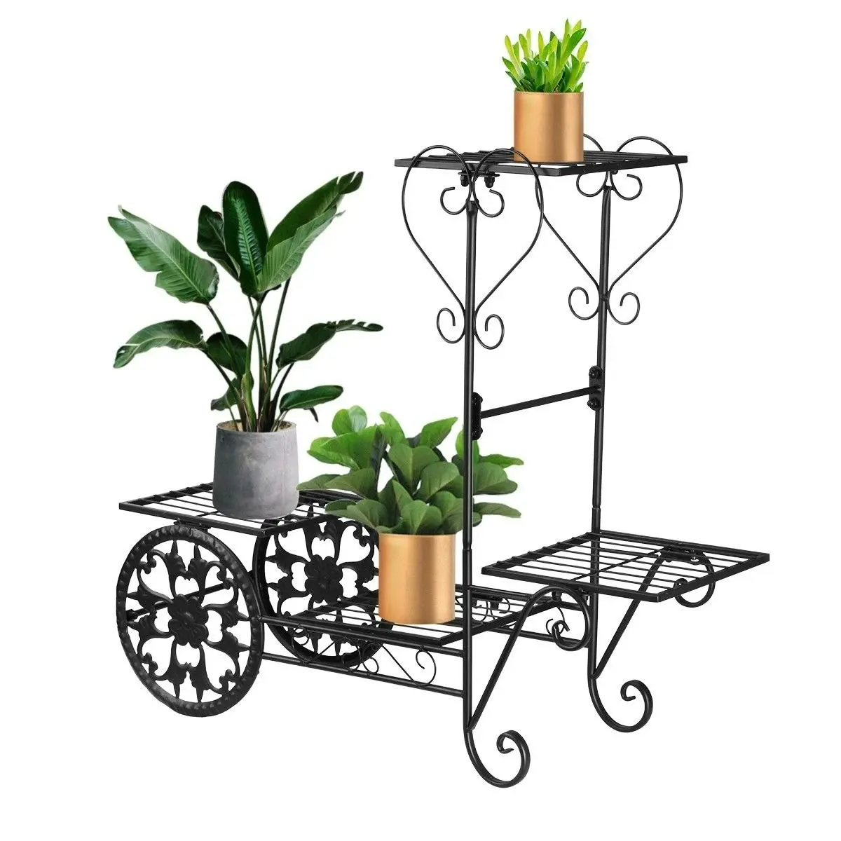 Ausway 4 Tier Metal Plant Stand Flower Plant Pot Stand Shelf Black