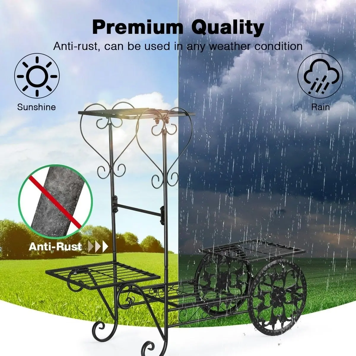 Ausway 4 Tier Metal Plant Stand Flower Plant Pot Stand Shelf Black