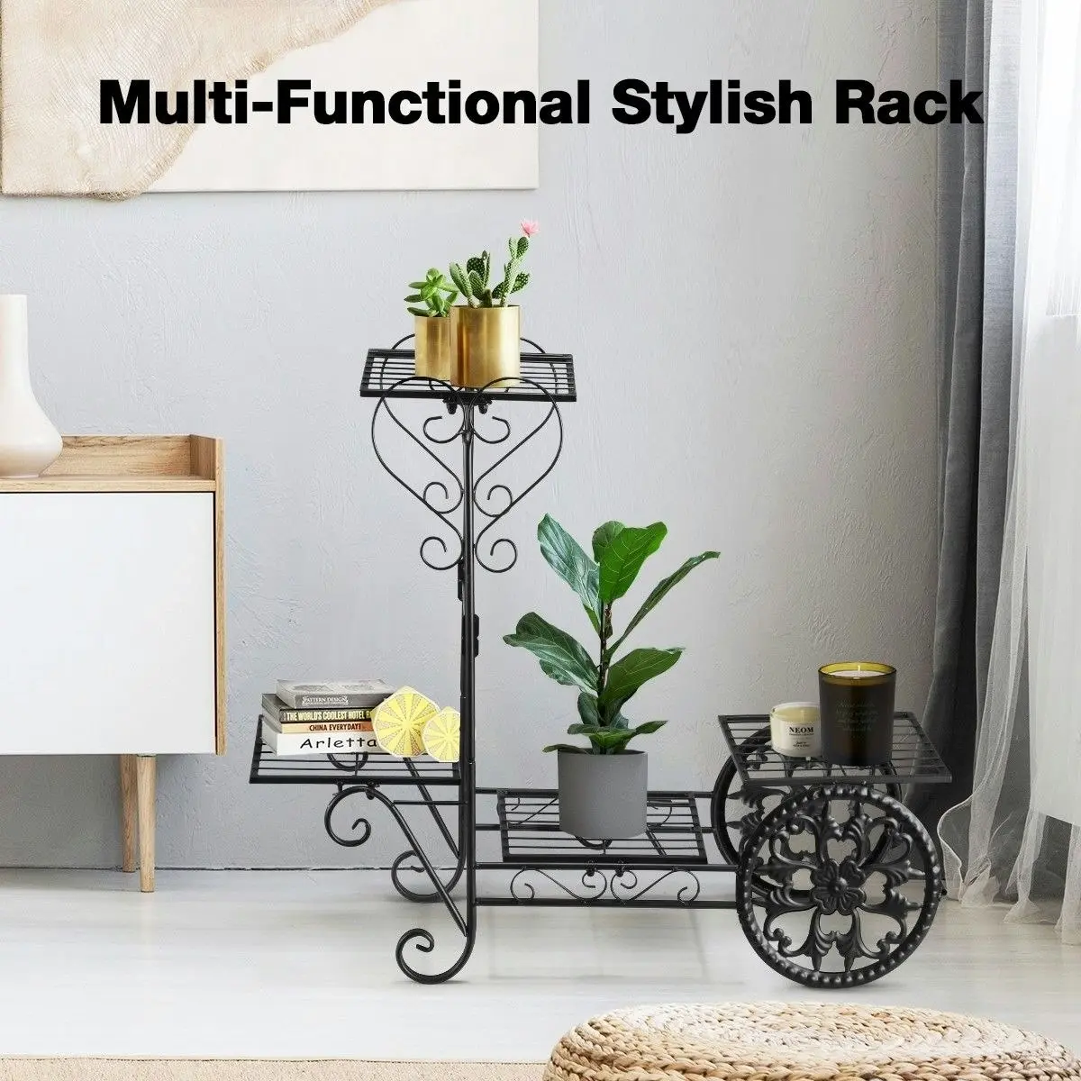 Ausway 4 Tier Metal Plant Stand Flower Plant Pot Stand Shelf Black