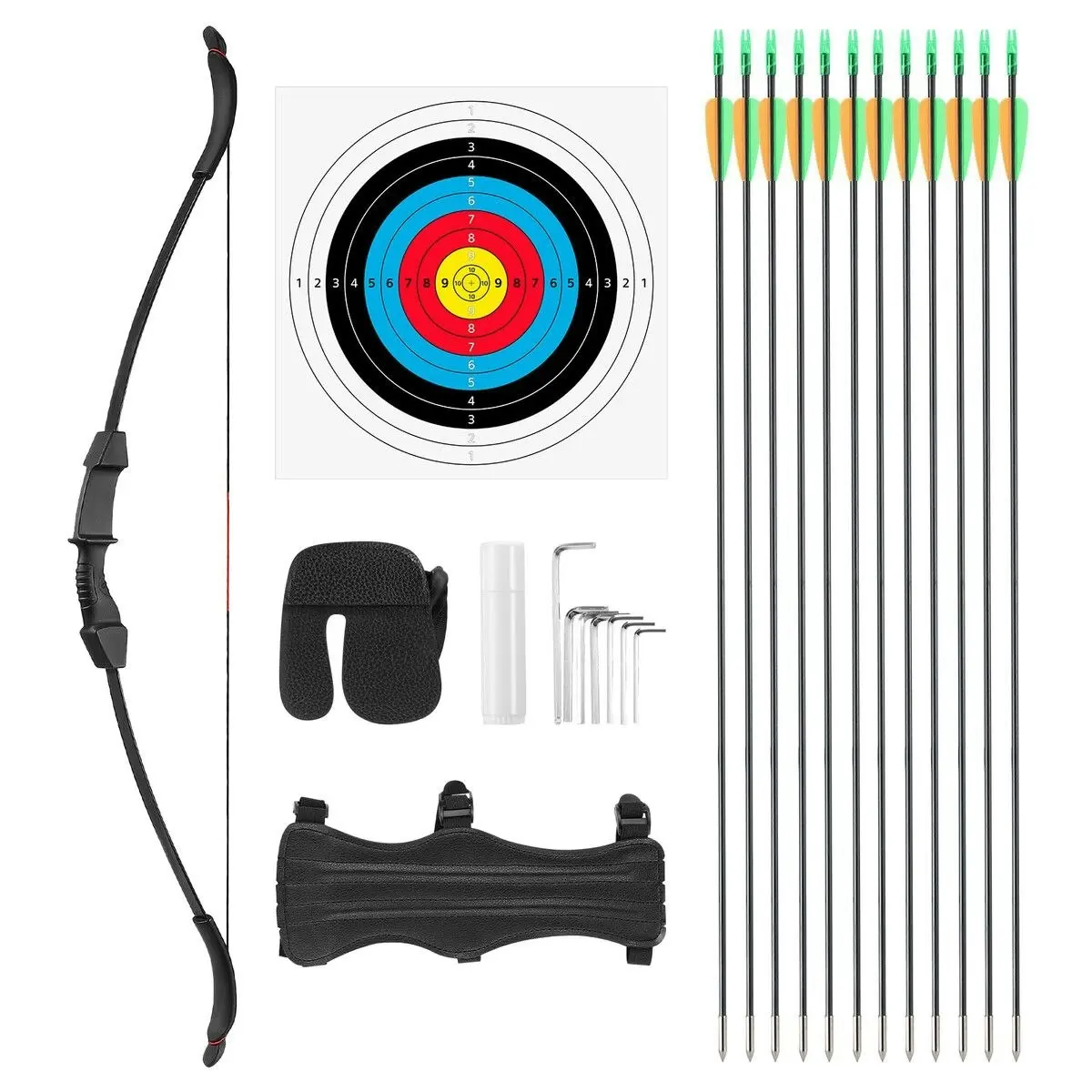 Ausway 20lbs Recurve Bow Arrow Set Sports Archery Outdoor Hunting Equipment Target Shooting 20lbs Left Right Handed Black