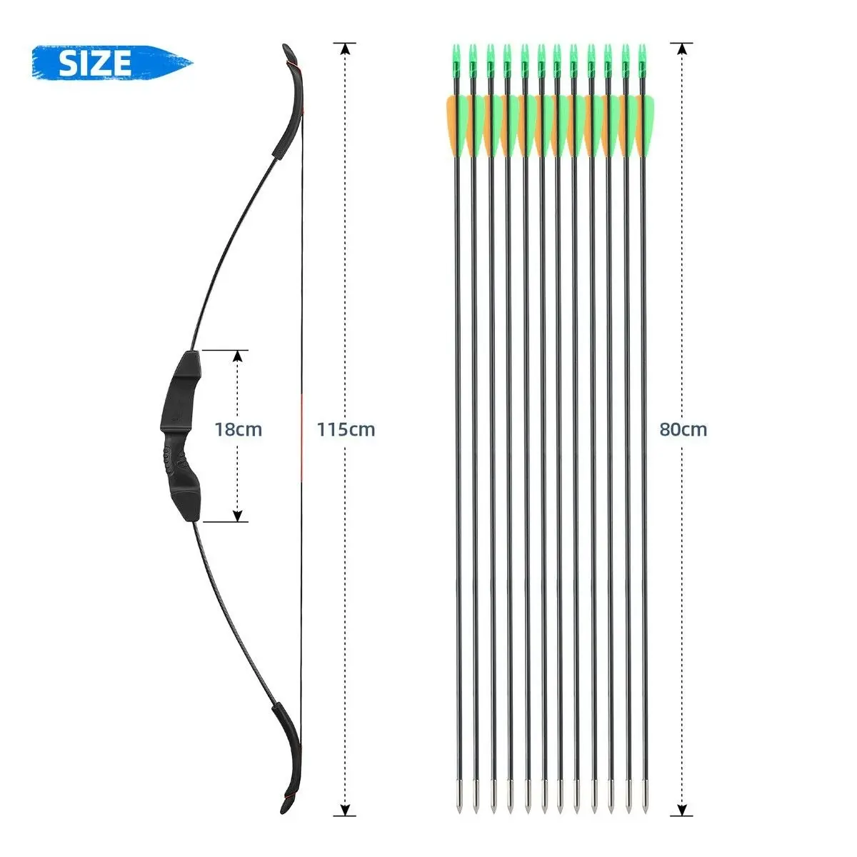 Ausway 20lbs Recurve Bow Arrow Set Sports Archery Outdoor Hunting Equipment Target Shooting 20lbs Left Right Handed Black