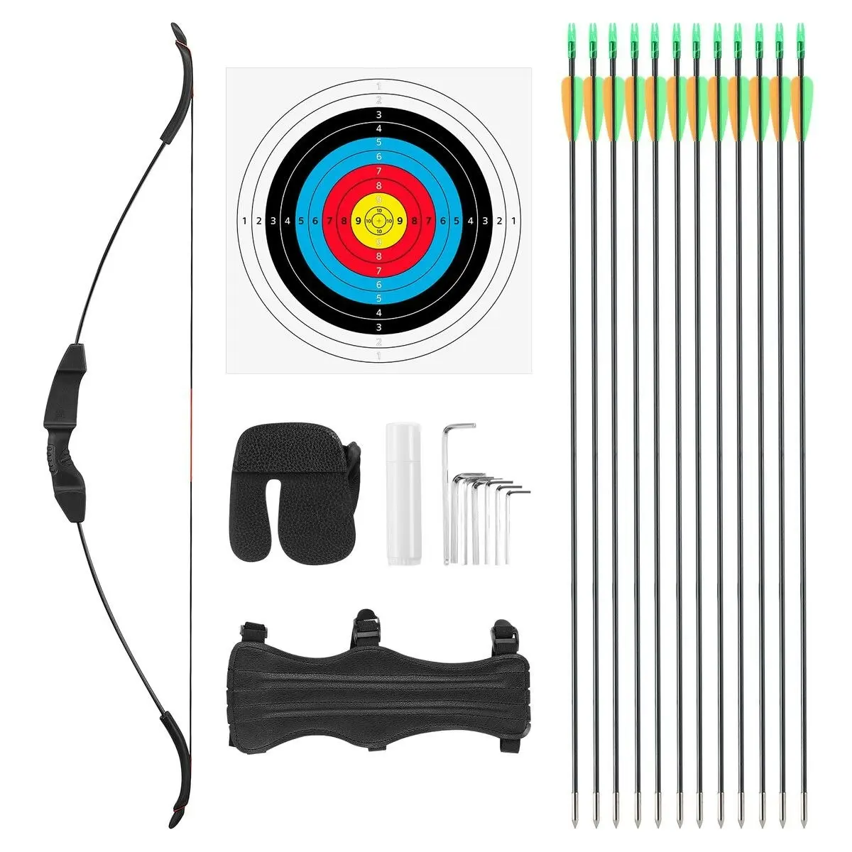 Ausway 20lbs Recurve Bow Arrow Set Sports Archery Outdoor Hunting Equipment Target Shooting 20lbs Left Right Handed Black