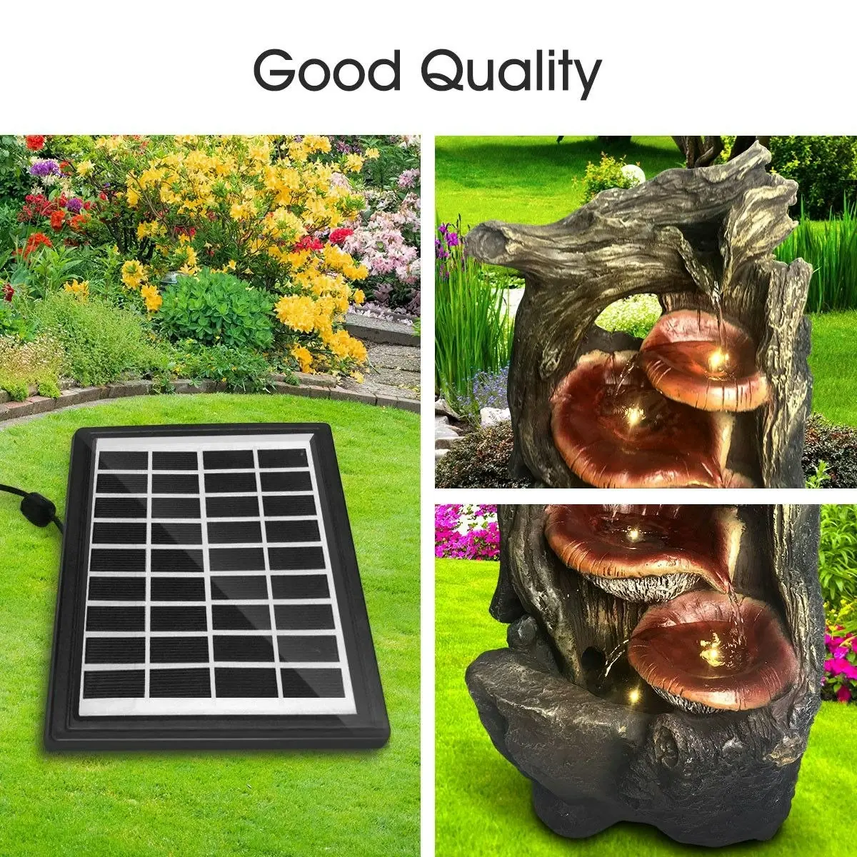 Ausway Solar Panel Powered Water Fountain Garden Features Bird Bath Backyard w/ LED Light