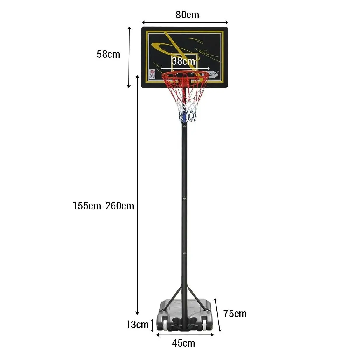 Genki 1.55-2.6m Kids Adult Portable Basketball System Hoop Stand