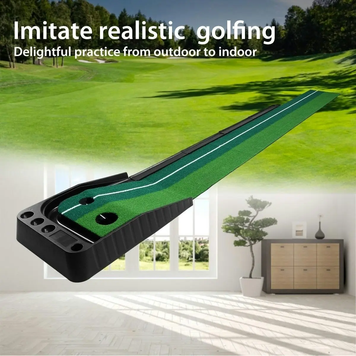 Ausway 3M Golf Putting Mat Indoor Putting Greens Training Mat Trainer with Auto Ball Return