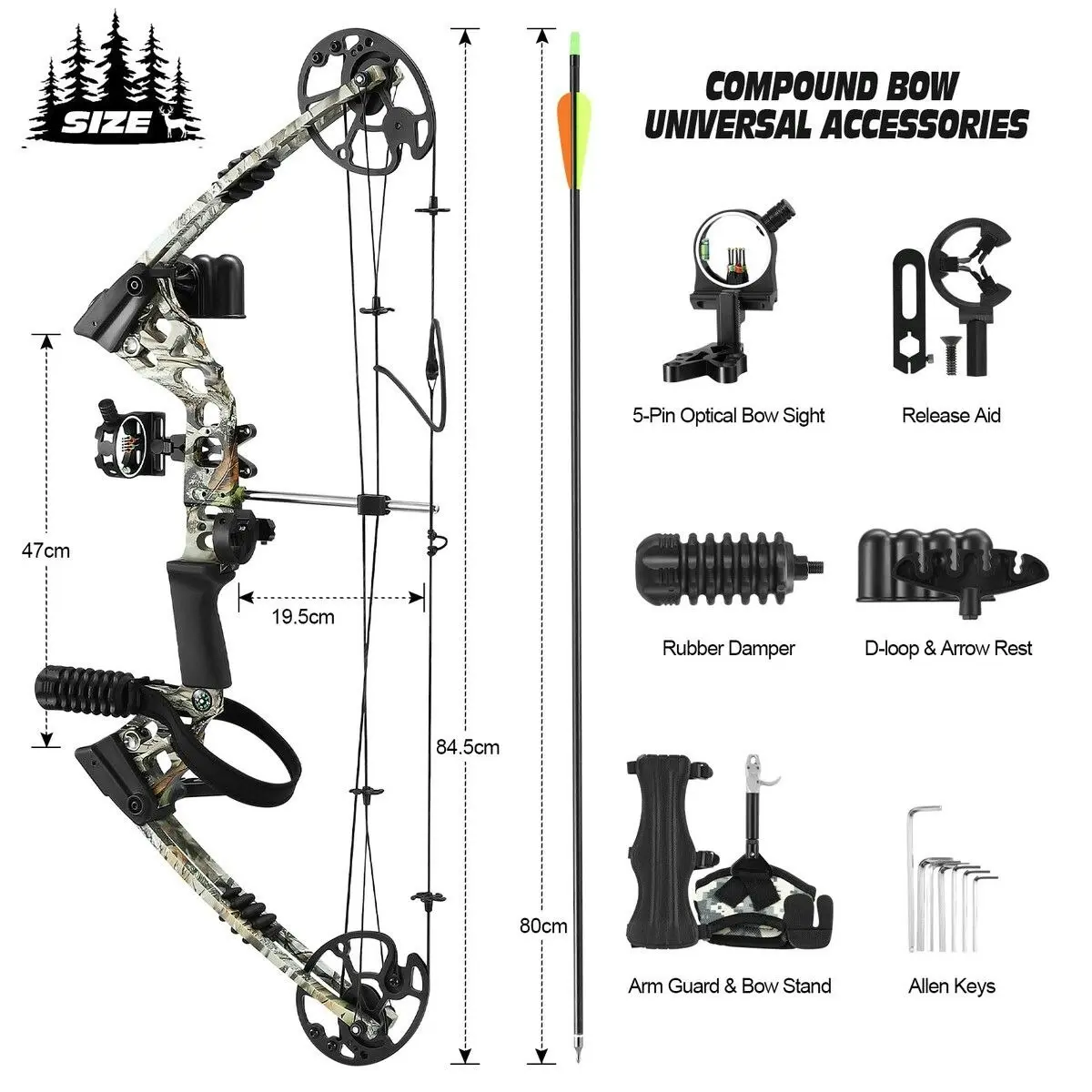 Ausway Compound Bow Arrow Set Archery Sports Hunting Target Shooting RH 20-70lbs Adjustable 320fps Speed for Beginner Master Camo