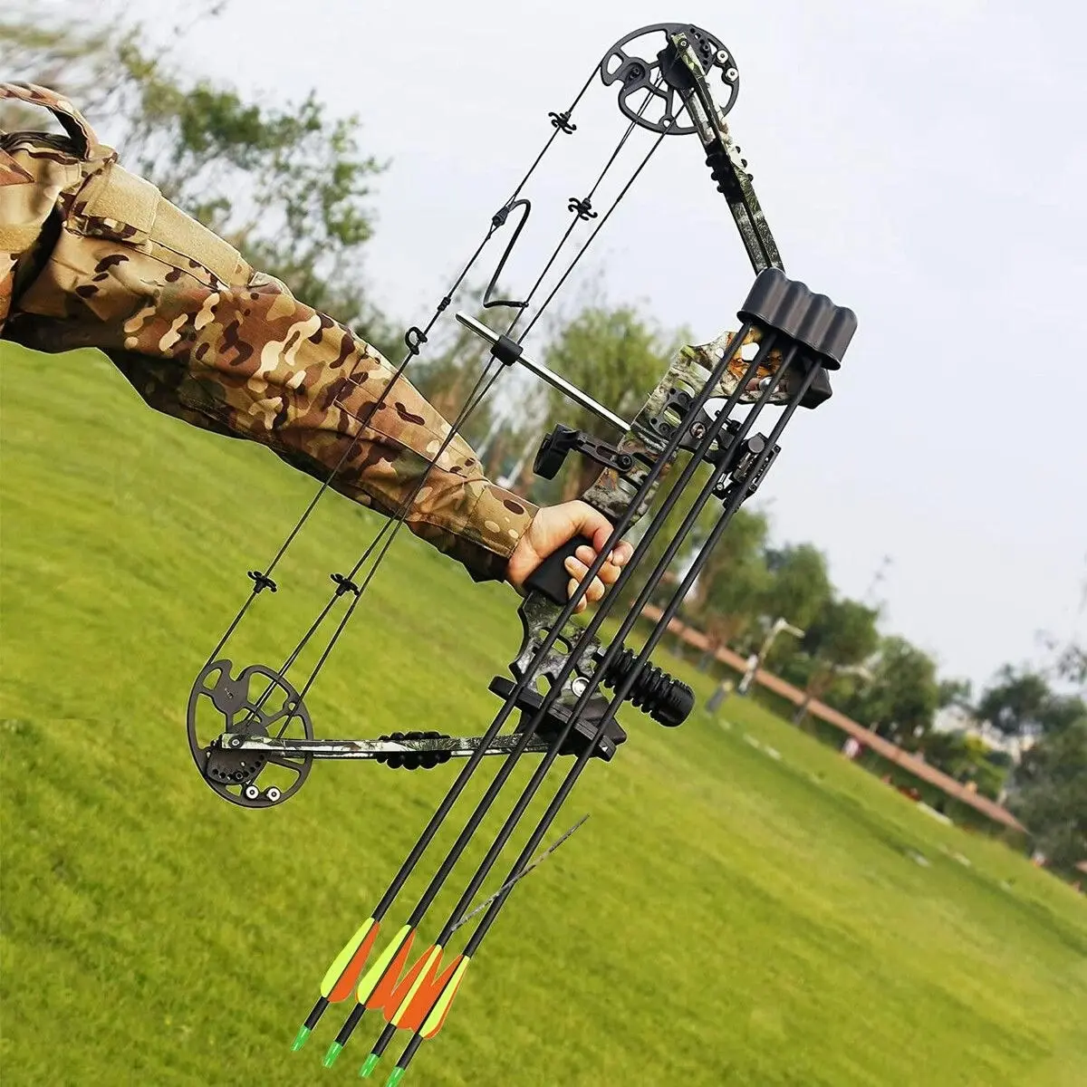 Ausway Compound Bow Arrow Set Archery Sports Hunting Target Shooting RH 20-70lbs Adjustable 320fps Speed for Beginner Master Camo