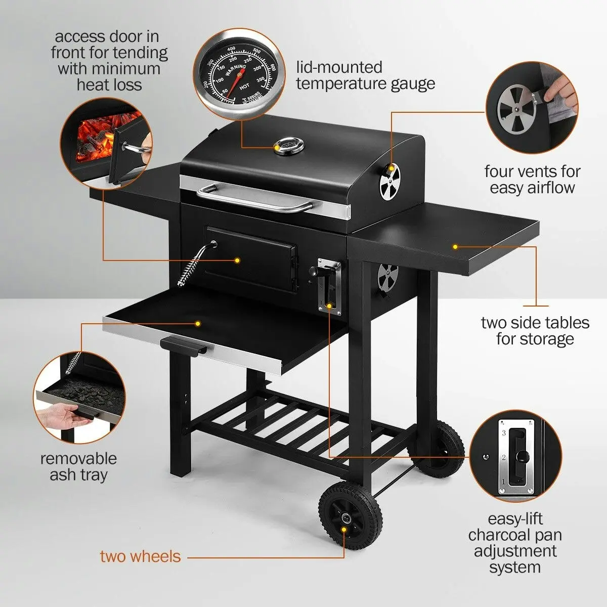 Ausway Aluminium Charcoal BBQ Grill Trolley Portable Cooking Grill Outdoor Barbecue Set for Picnic Patio Backyard Cooking