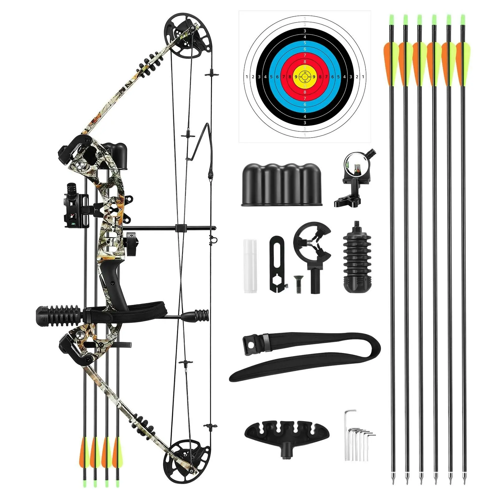 Ausway Compound Bow Arrow Archery Equipment Set Sports Hunting Target Shooting 20-55lbs Right Handed for Beginner Master Camo