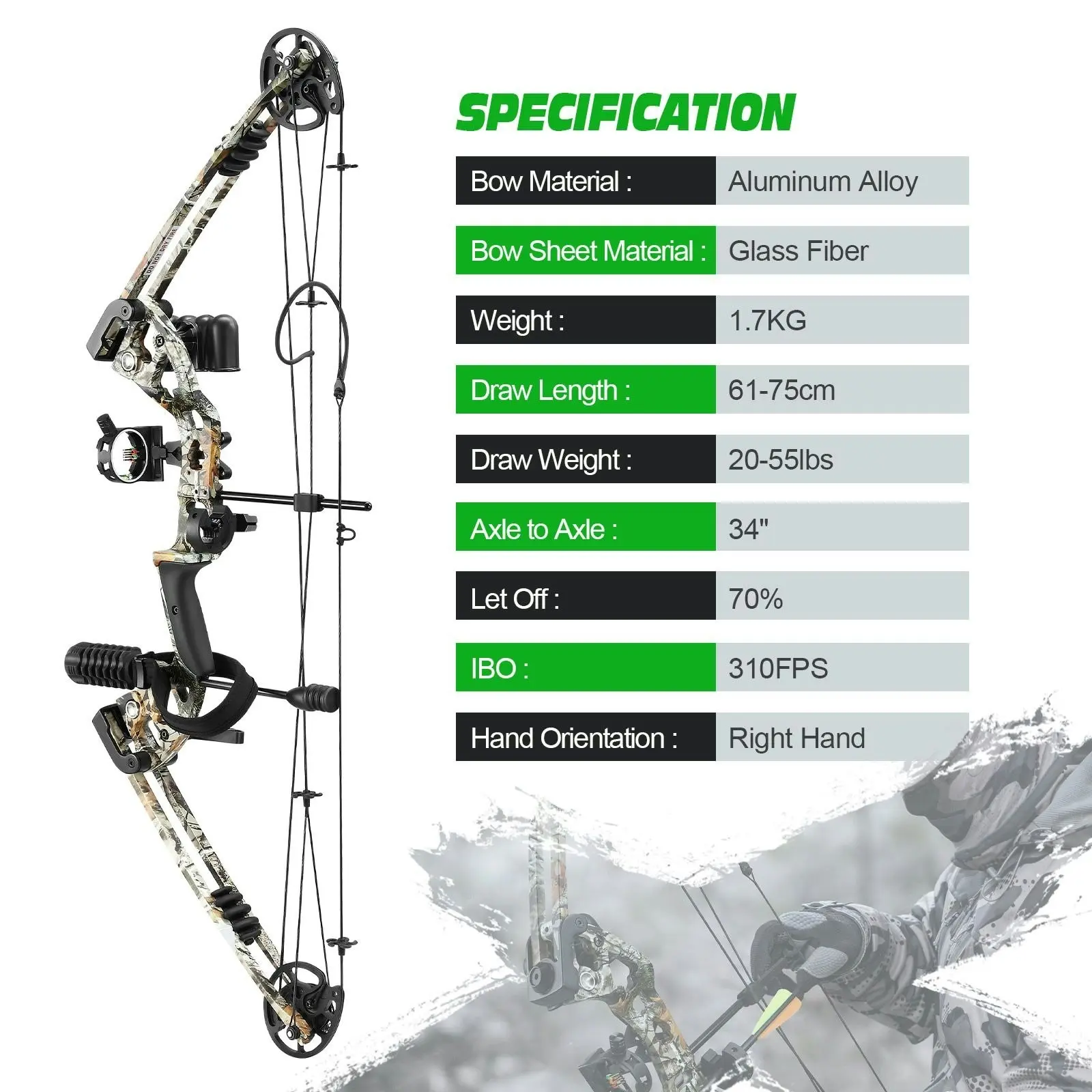 Ausway Compound Bow Arrow Archery Equipment Set Sports Hunting Target Shooting 20-55lbs Right Handed for Beginner Master Camo