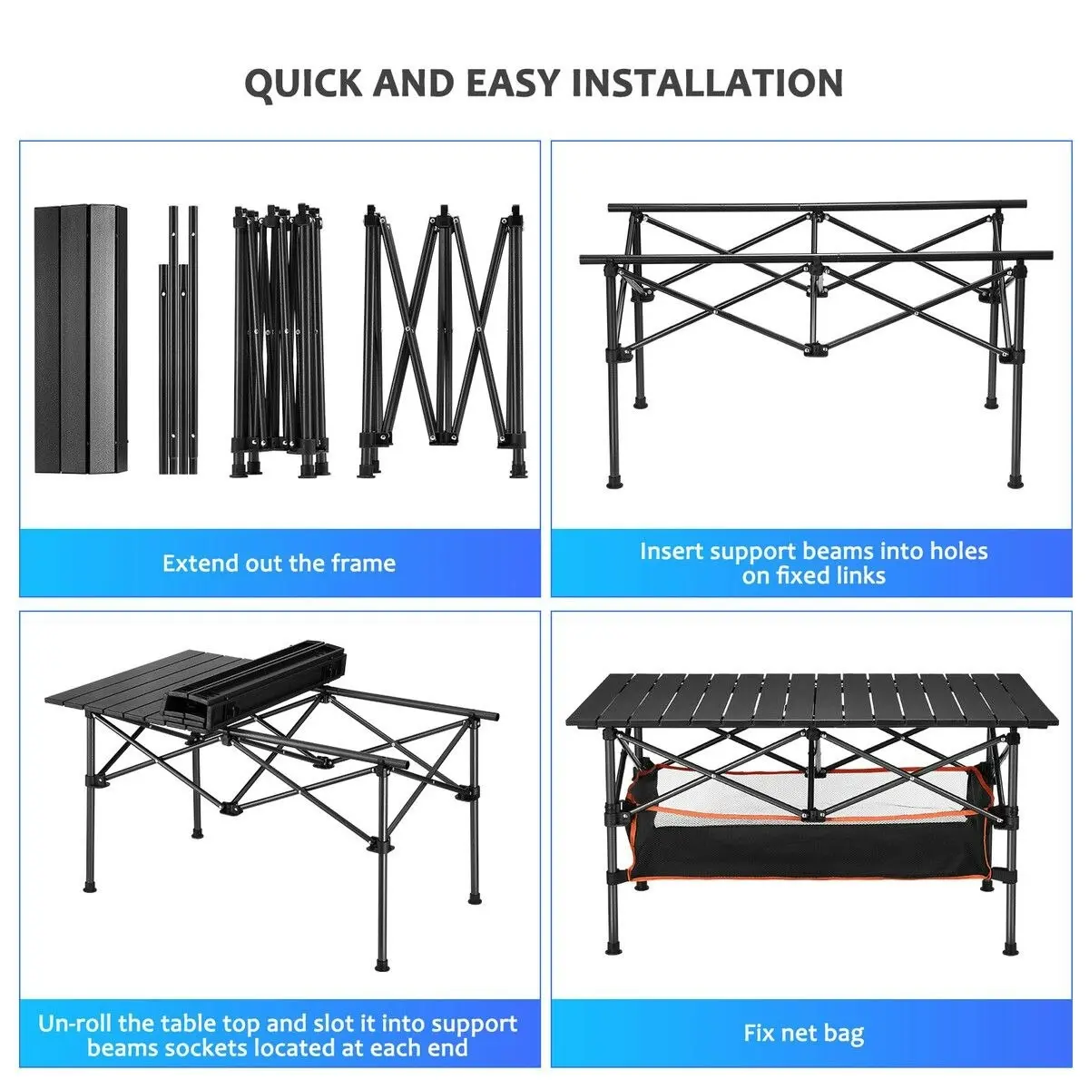 OGL Portable Folding Camping Table Picnic Outdoor Foldable Desk Aluminium with Storage Carry Bag