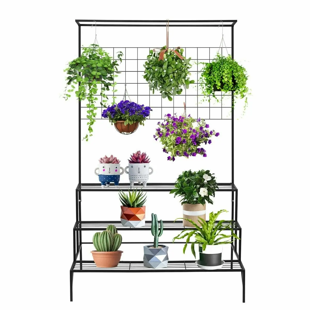 Ausway Black Plant Stand 3 Tiers Metal Hanging Pot Holder Flower Shelf Outdoor Indoor Corner Planter Garden Storage Rack Large