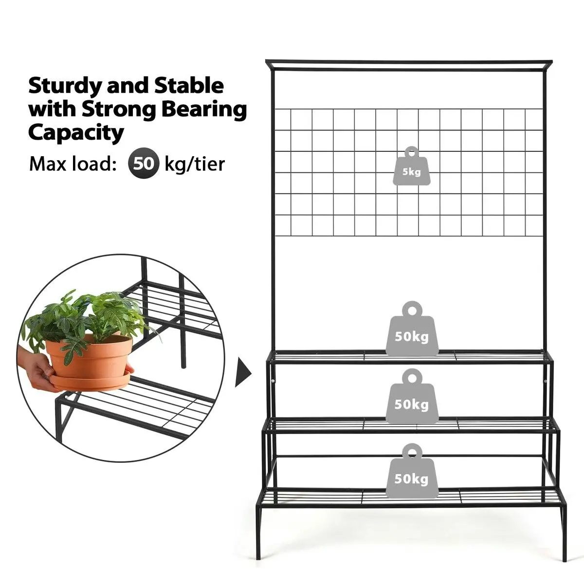 Ausway Black Plant Stand 3 Tiers Metal Hanging Pot Holder Flower Shelf Outdoor Indoor Corner Planter Garden Storage Rack Large