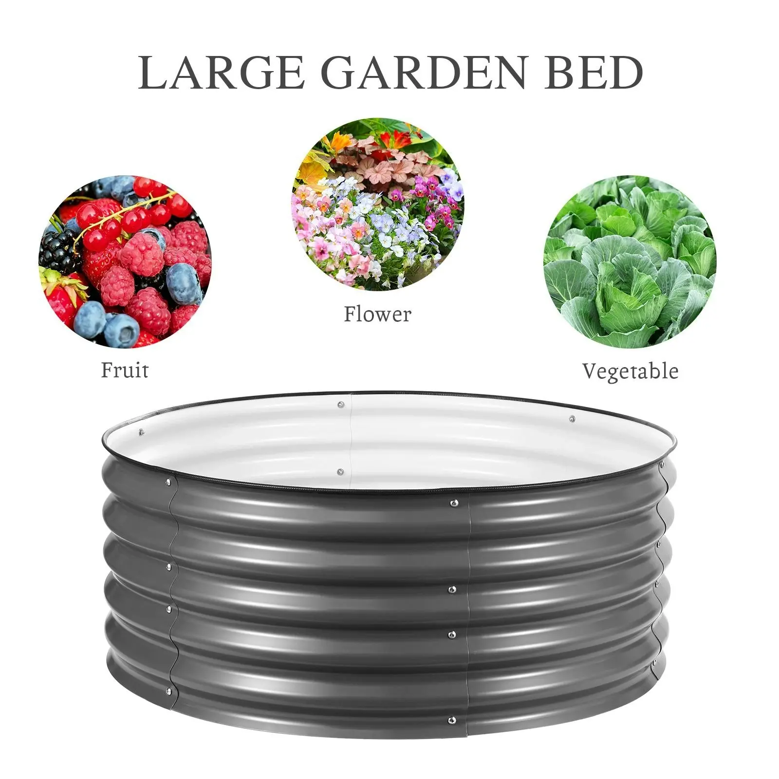 Ausway Round Raised Garden Bed Indoor Outdoor Planter Box Flower Herb Vegetable Green Holder for Balcony Window Patio Aluzinc Coated Metal