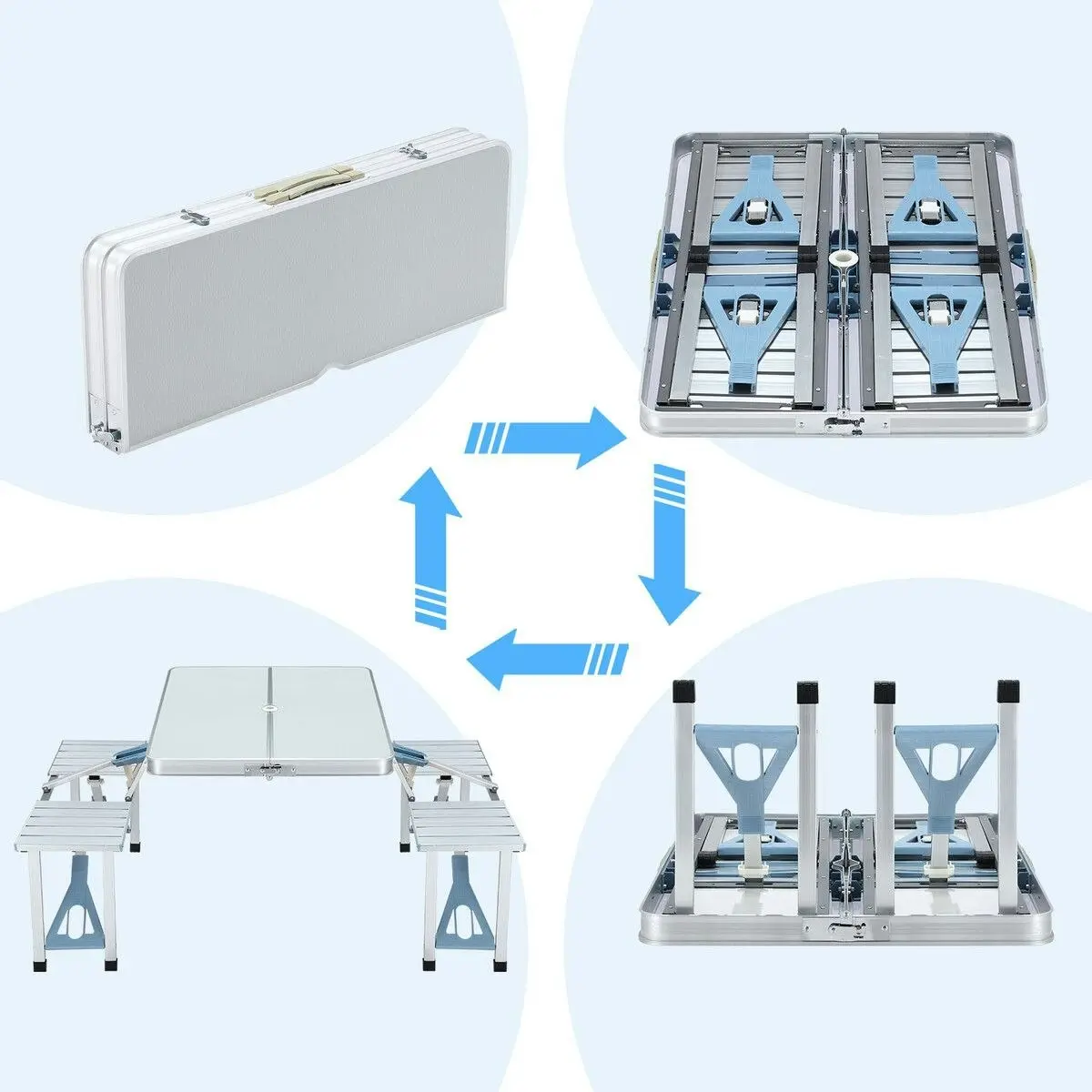 Ausway Camping Table and Chairs Set Folding Picnic Beach Dining Bench Outdoor Party Portable Aluminium 4 Seats