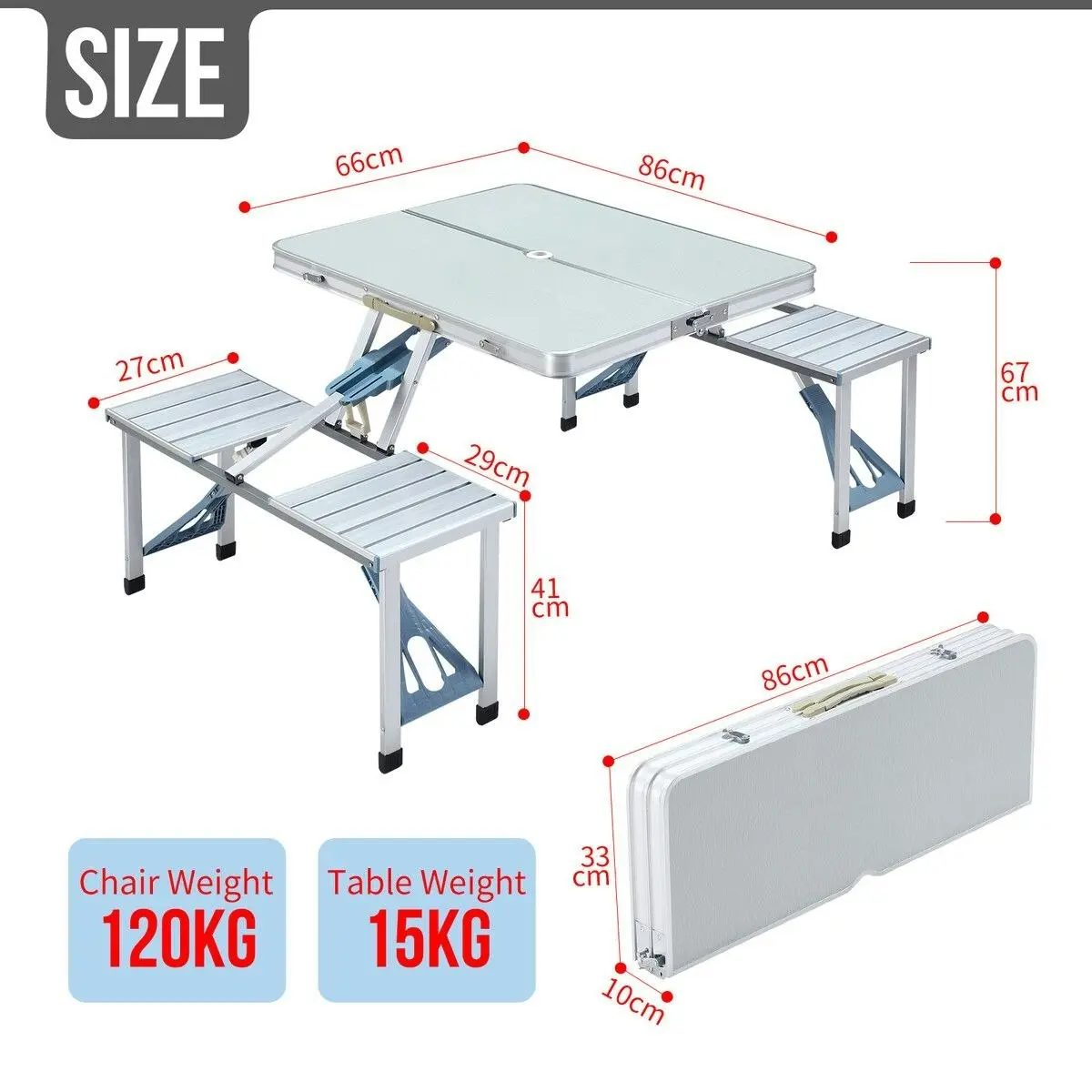 Ausway Camping Table and Chairs Set Folding Picnic Beach Dining Bench Outdoor Party Portable Aluminium 4 Seats