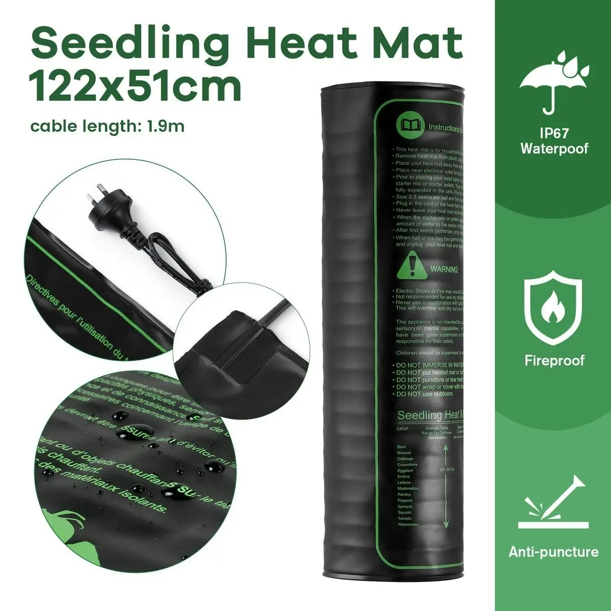 Pet Scene Seedling Heat Mat Pad Plant Germination Starter Heating Warming Grow 122x51CM 100W