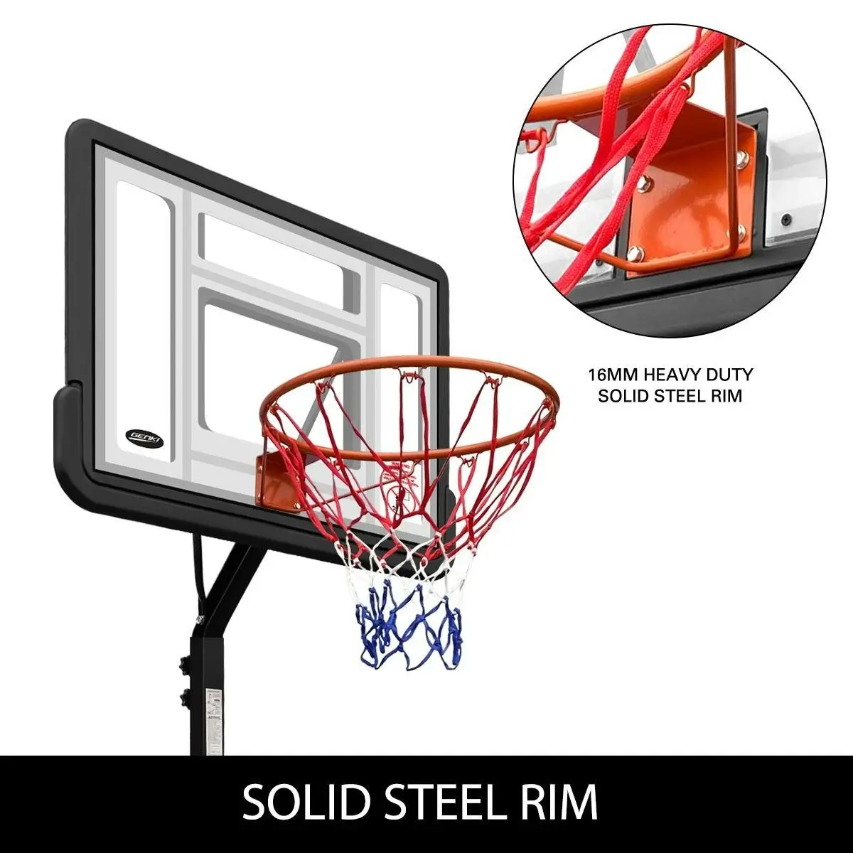 Genki  Adjustable 2.1-2.6m Portable Basketball Hoop Stand System Backboard Rim