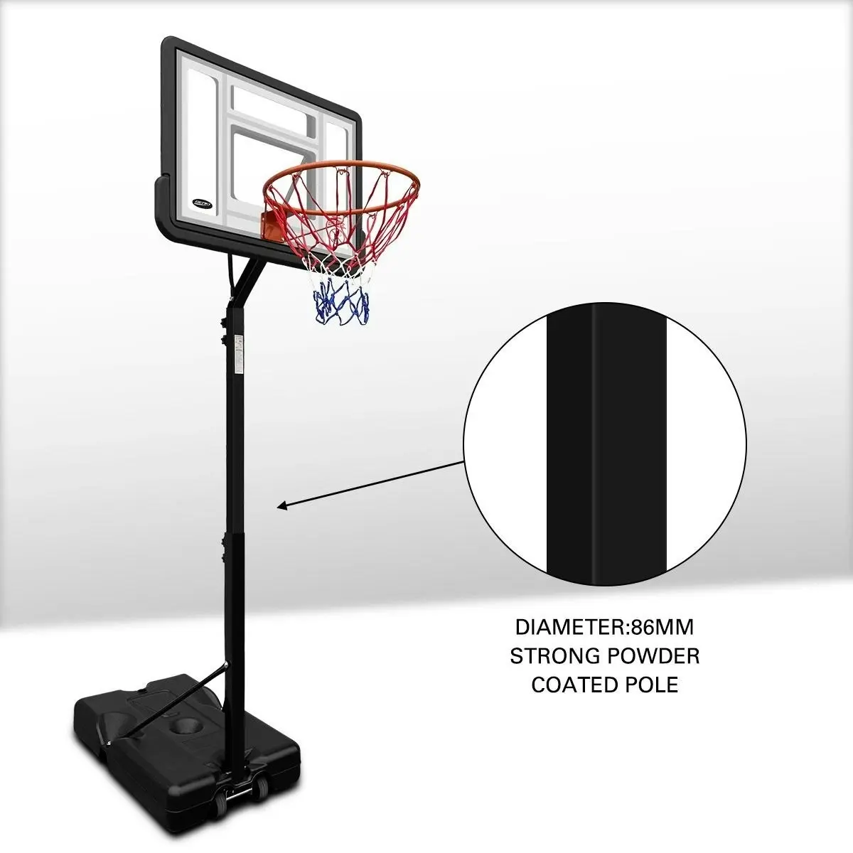 Genki  Adjustable 2.1-2.6m Portable Basketball Hoop Stand System Backboard Rim