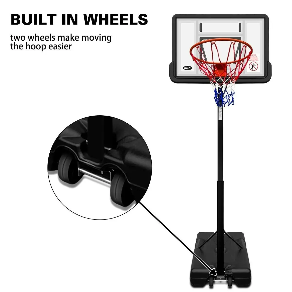 Genki  Adjustable 2.1-2.6m Portable Basketball Hoop Stand System Backboard Rim