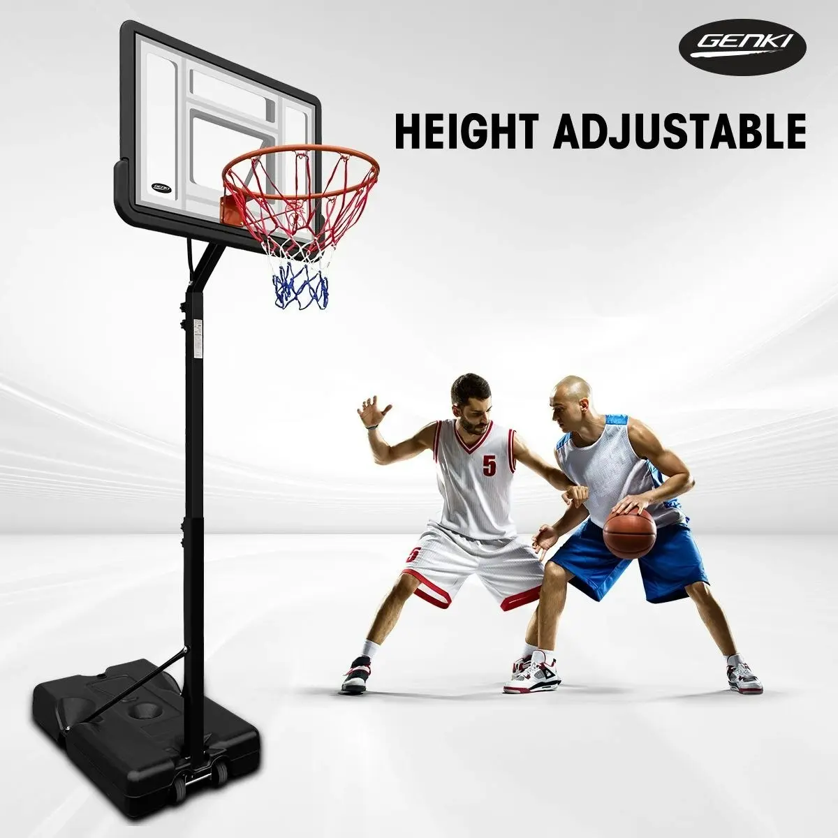 Genki  Adjustable 2.1-2.6m Portable Basketball Hoop Stand System Backboard Rim