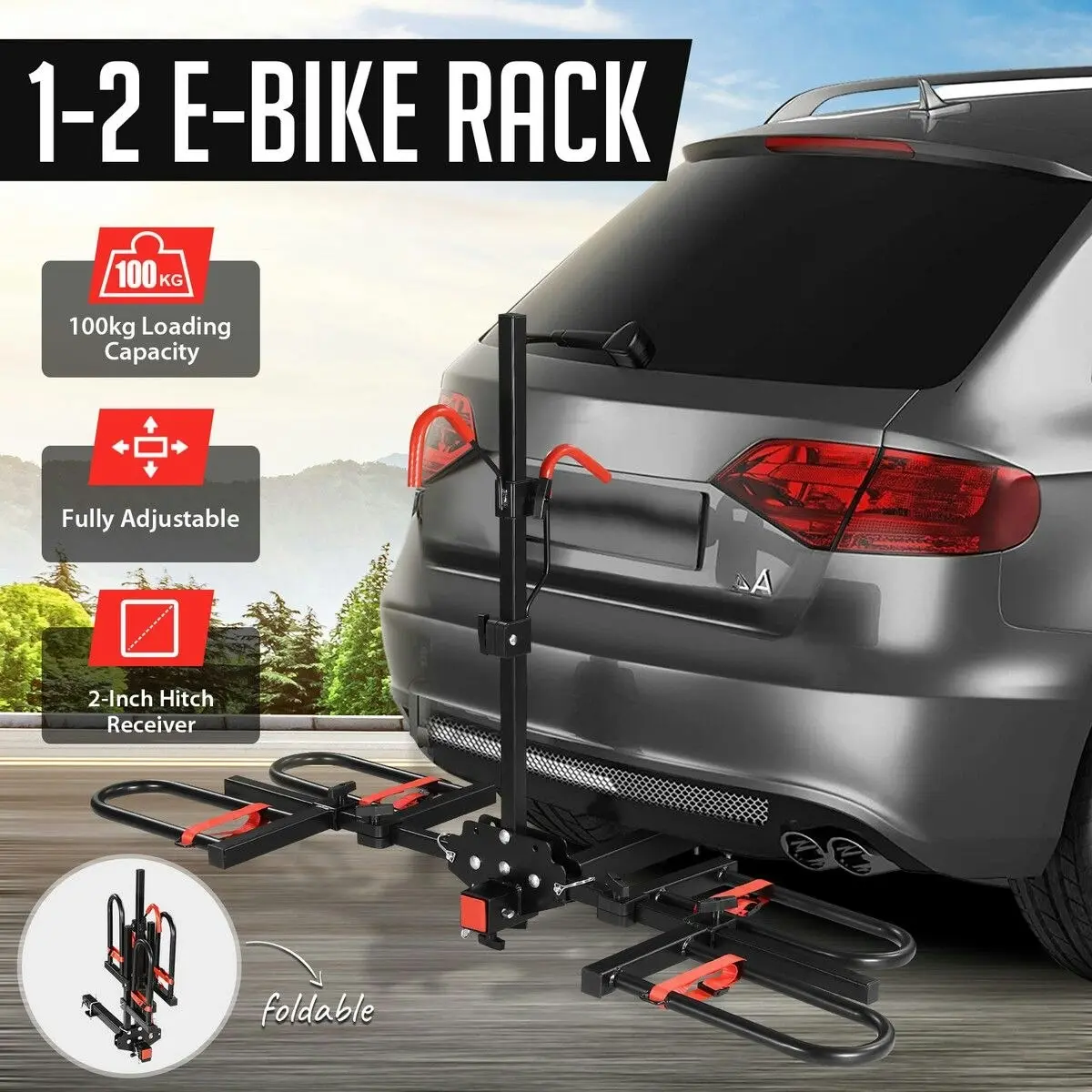 Shogun 2 Ebike Rack Electric Bicycle Carrier Hitch Rear Platform for Car SUV Foldable 2 Inch Hitch Receiver Steel 100Kg