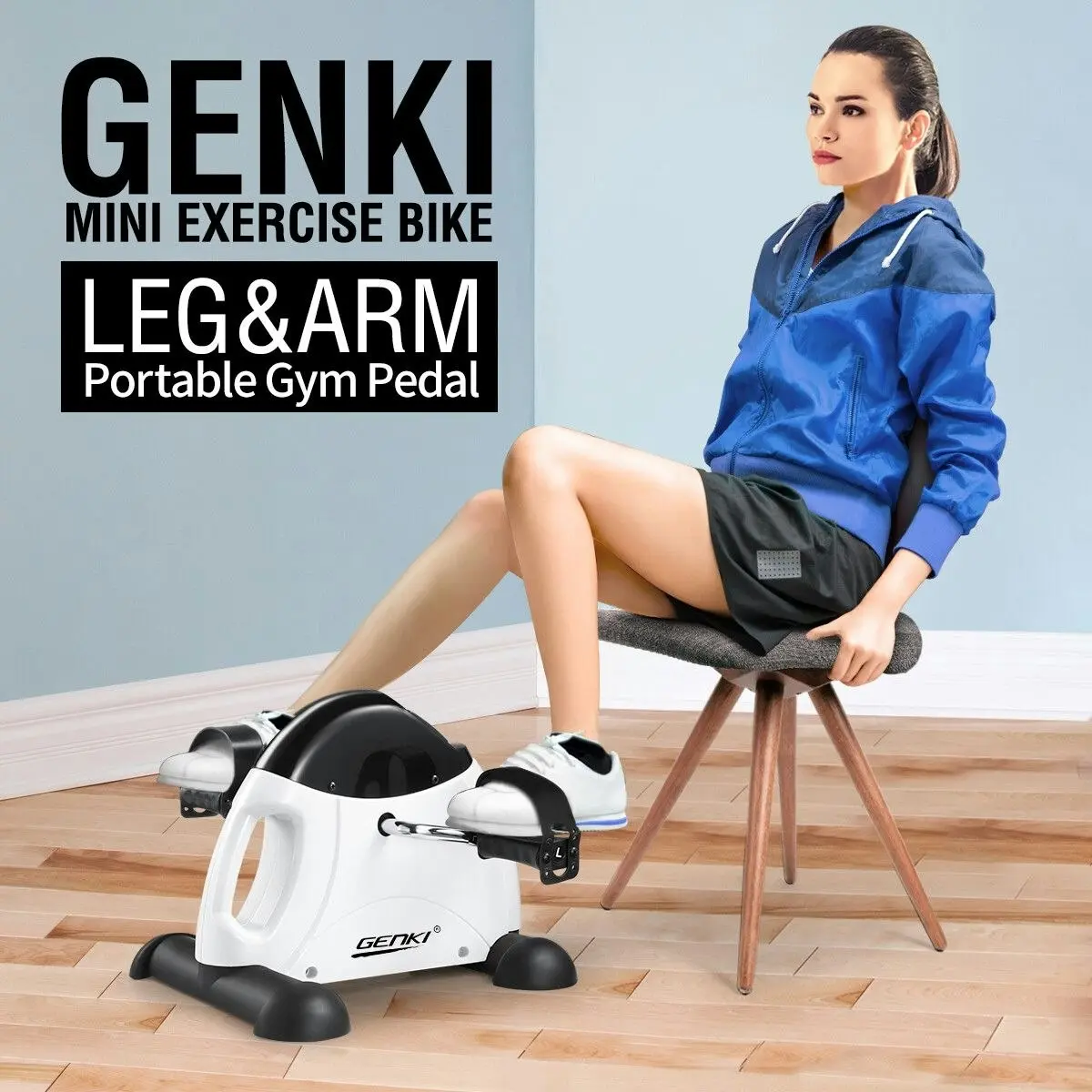 Genki  Mini Exercise Bike Portable Pedal Exerciser Adjustable Home Gym Fitness Trainer