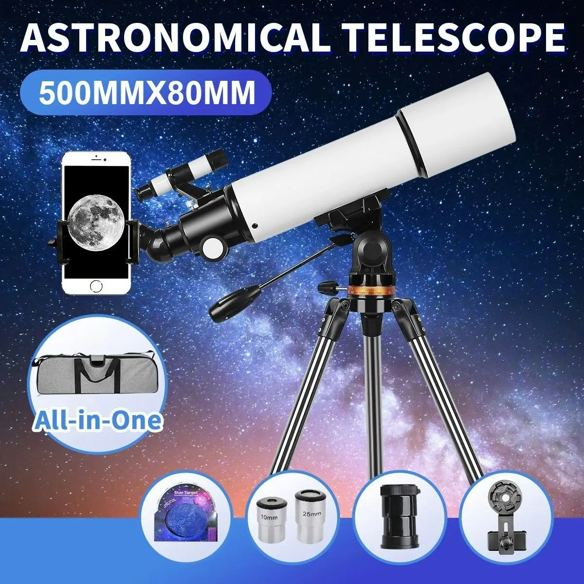 Ausway Astronomical Space Telescope 50080 Outdoor Monocular with Tripod and Phone Adapter