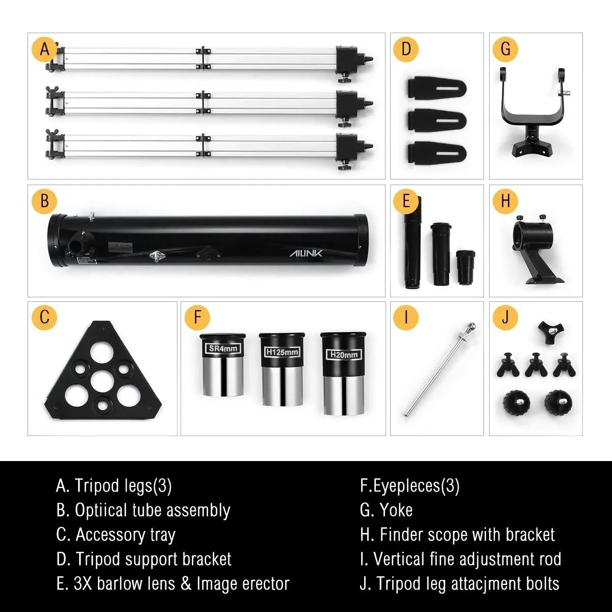 Ausway Astronomical Telescope 900mm Focal Length 114mm Aperture Tripod Black