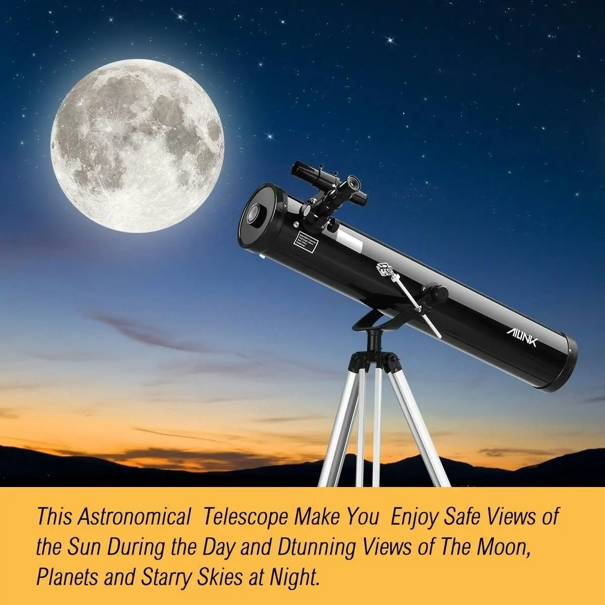 Ausway Astronomical Telescope 900mm Focal Length 114mm Aperture Tripod Black