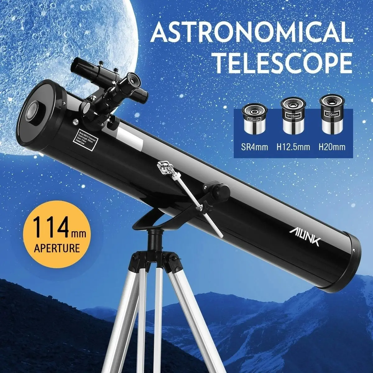 Ausway Astronomical Telescope 900mm Focal Length 114mm Aperture Tripod Black