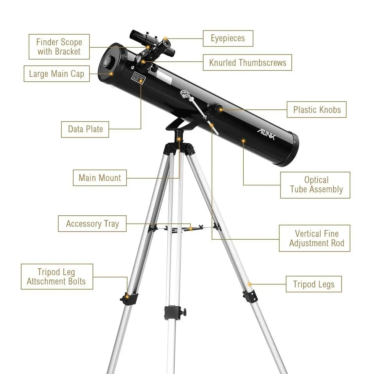 Ausway Astronomical Telescope 900mm Focal Length 114mm Aperture Tripod Black