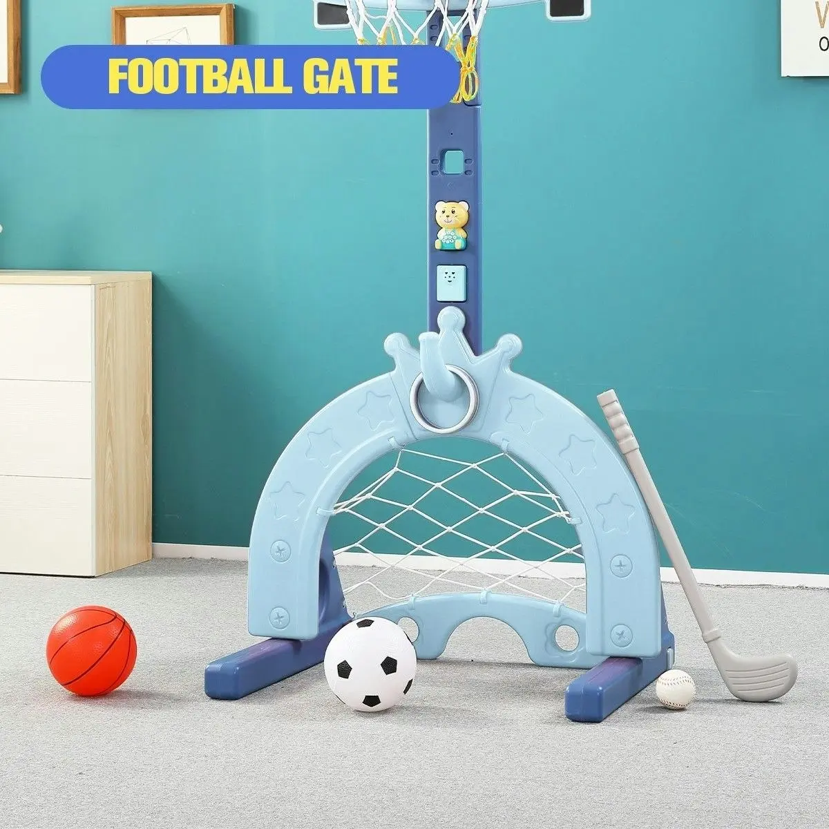 Ausway Kids Basketball Hoop Stand Set Golf Game Football Gate Ring Toss Activity Centre Outdoor Indoor Adjustable 5-in-1