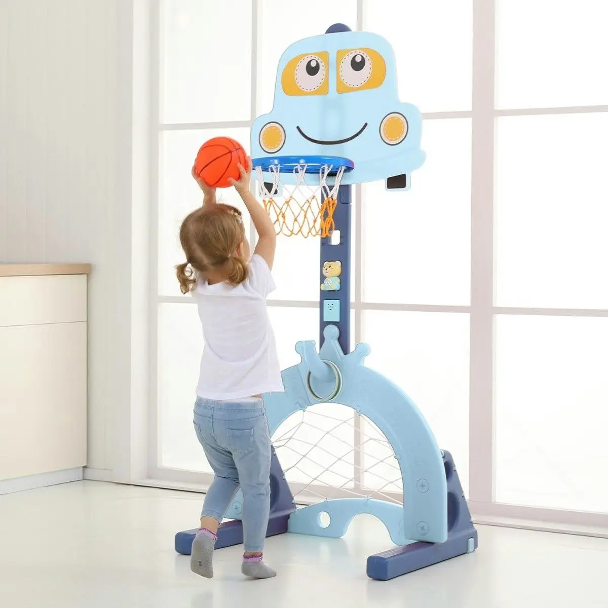 Ausway Kids Basketball Hoop Stand Set Golf Game Football Gate Ring Toss Activity Centre Outdoor Indoor Adjustable 5-in-1