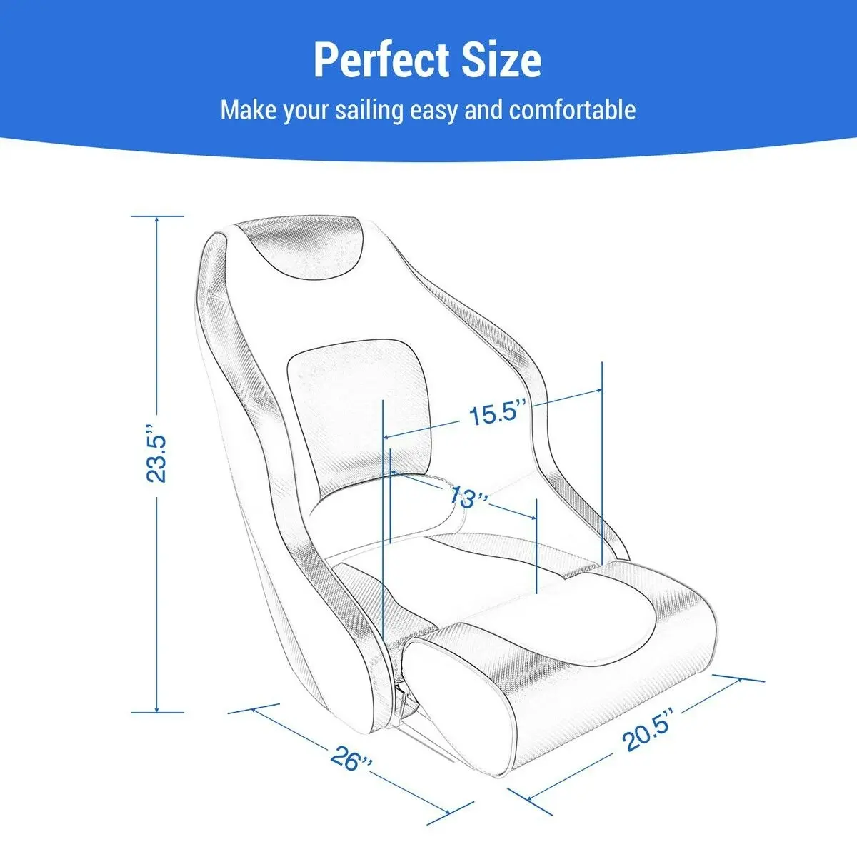 OGL  Captains Bucket Boat Seat Chair Helm Sports Flip Up Bolster Grey and White