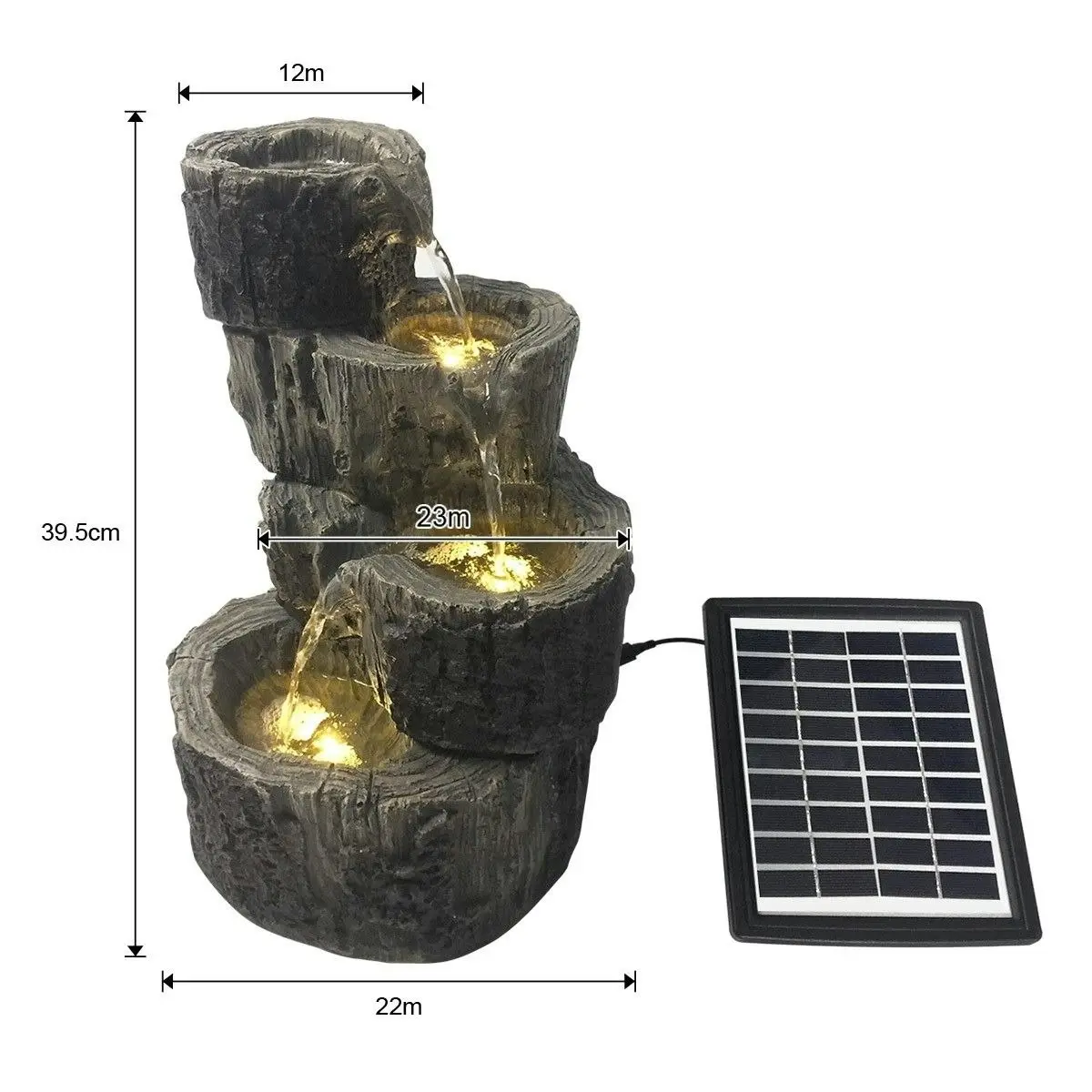 Ausway Solar Panel Powered Water Fountain Garden Features Outdoor Bird Bath 4 Tiers With Led Light