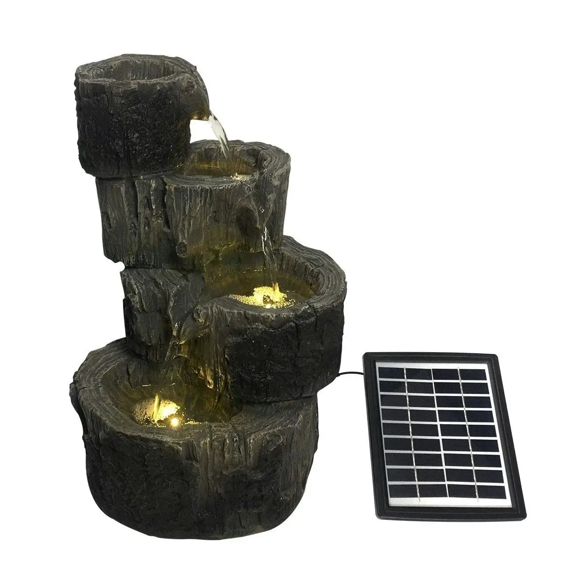 Ausway Solar Panel Powered Water Fountain Garden Features Outdoor Bird Bath 4 Tiers With Led Light