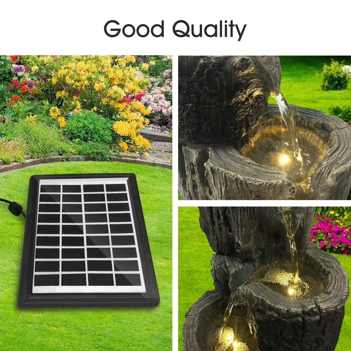 Ausway Solar Panel Powered Water Fountain Garden Features Outdoor Bird Bath 4 Tiers With Led Light