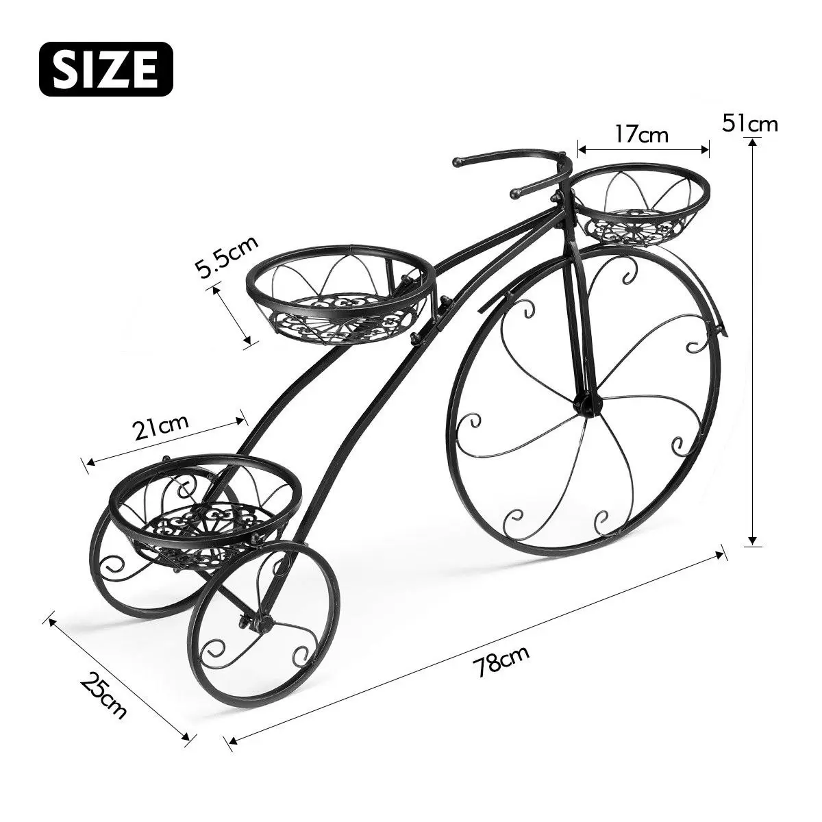 Ausway 3 Tier Bicycle Shape Plant Stand Metal Flower Plant Pot Stand Display Rack Black