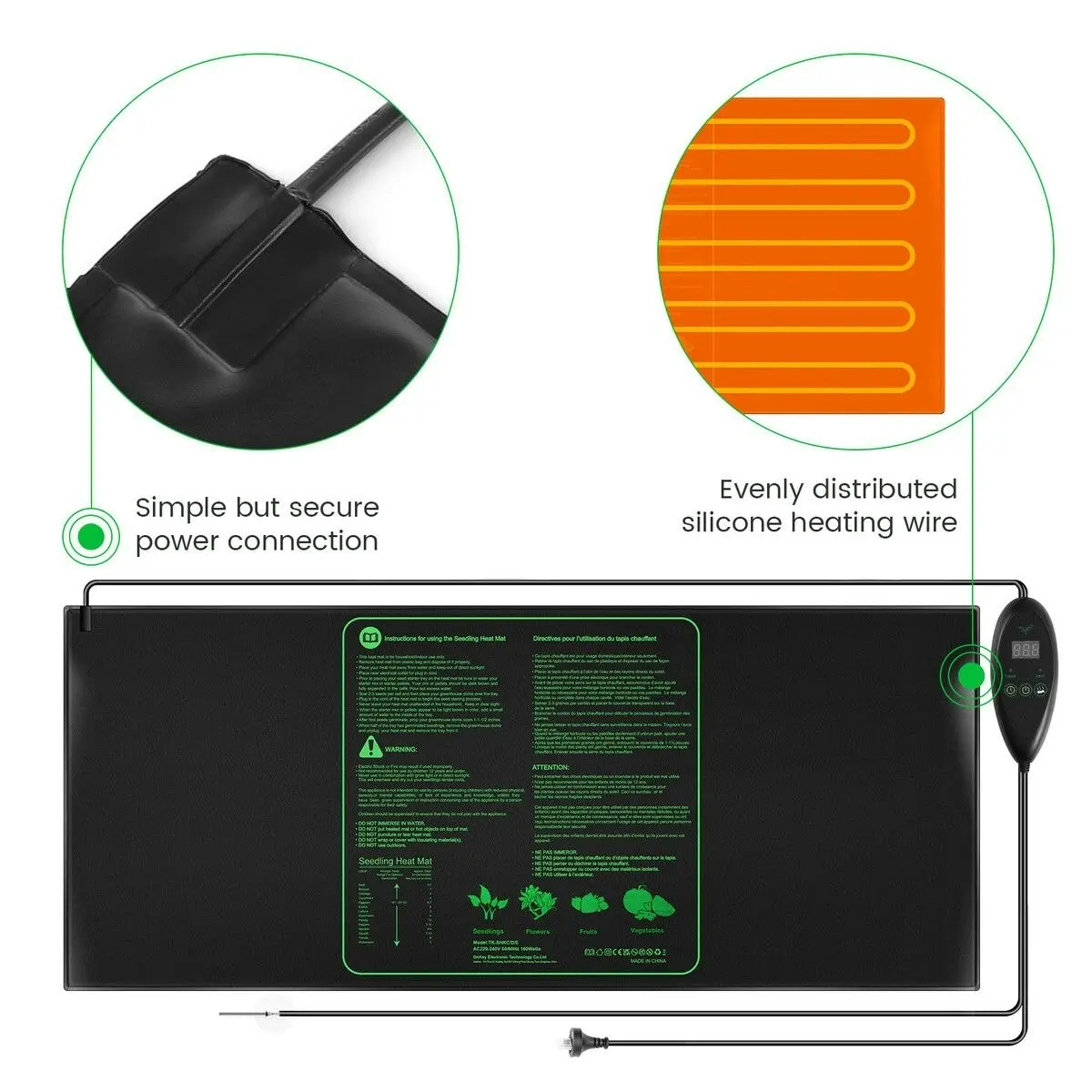 Pet Scene Seedling Heat Mat Plant Heated Germination Warming Pad Starter Grow with Digital Temperature Controller 160W