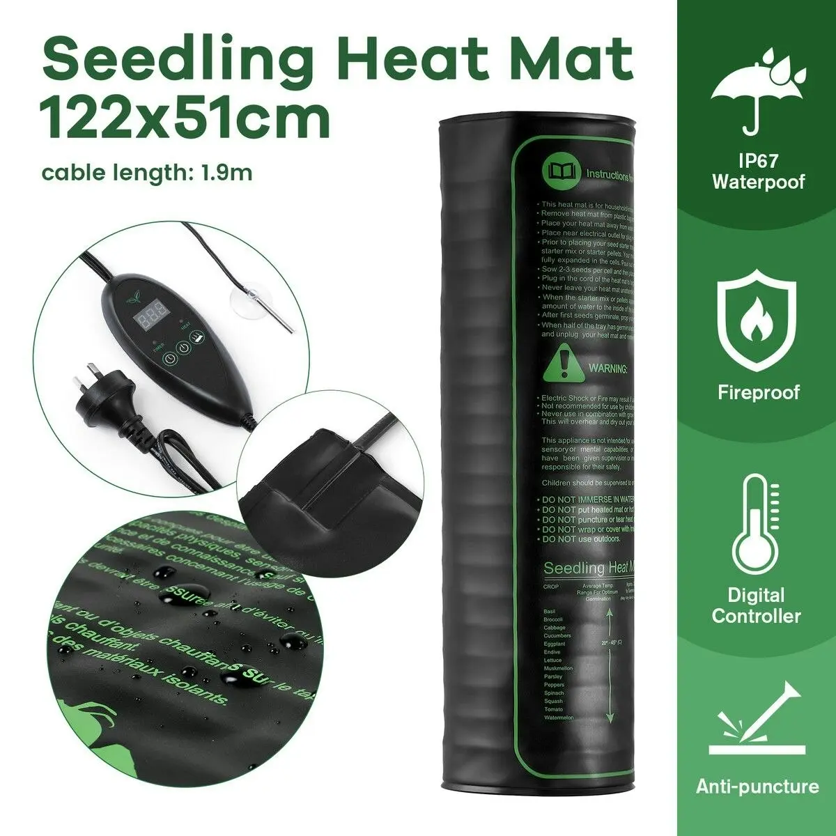 Pet Scene Seedling Heat Mat Plant Heated Germination Warming Pad Starter Grow with Digital Temperature Controller 160W