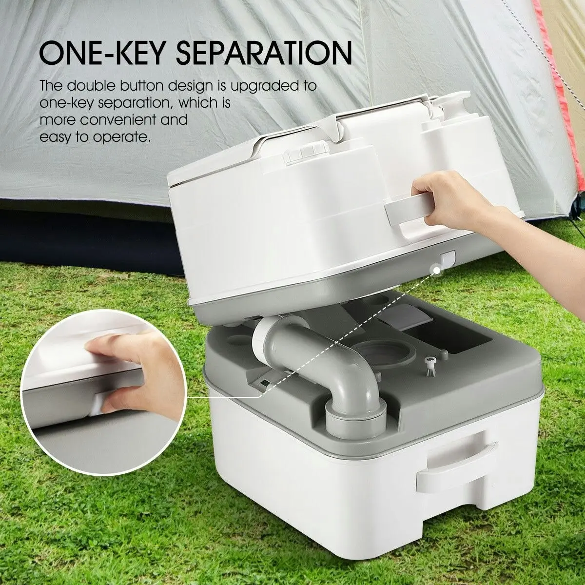 Ausway 24L Portable Toilet Camping Travel Mobile Porta Potty White and Grey 44.5x35x44cm