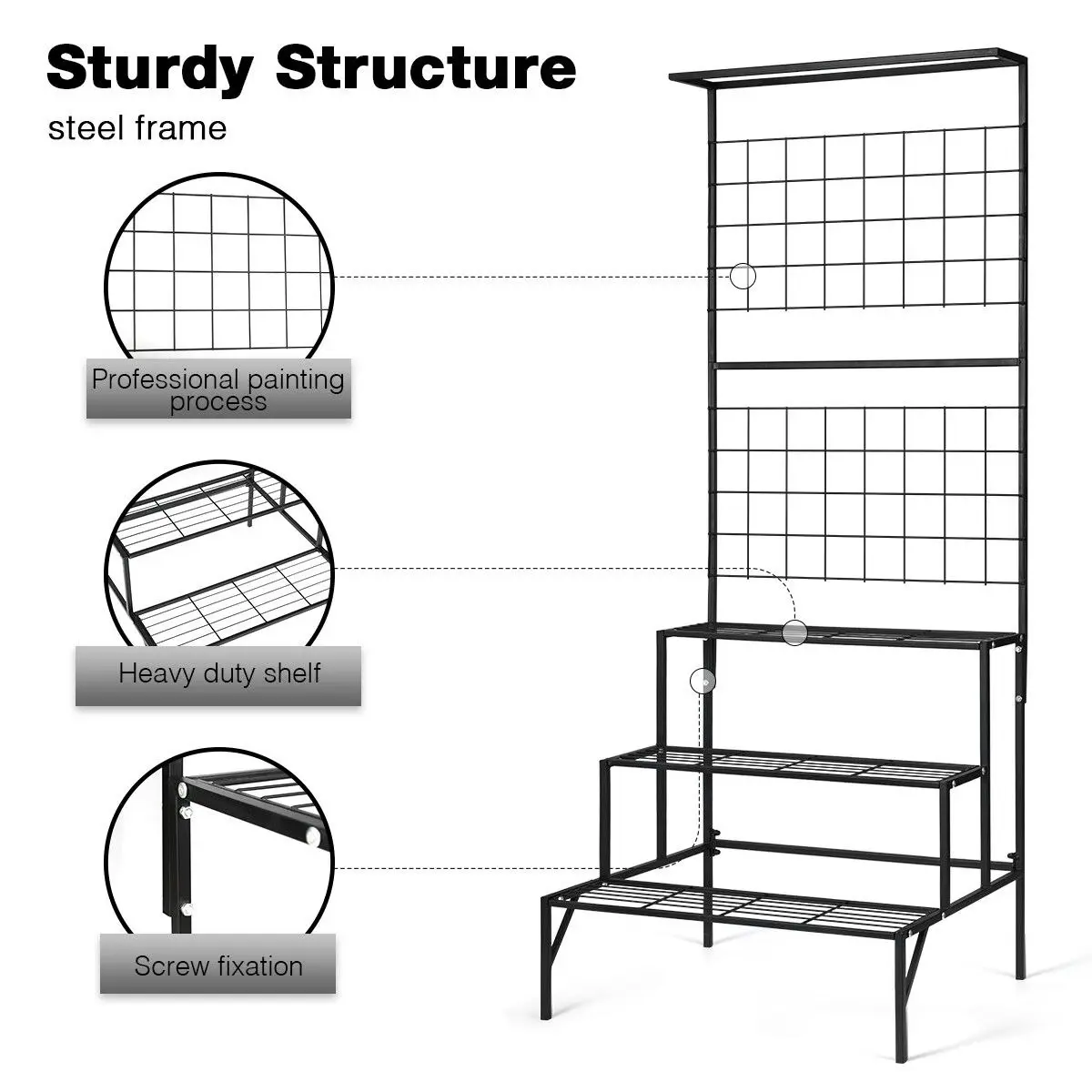 Ausway 3-Tier Hanging Plant Stand Rack Metal Flower Pot Display Shelf Garden Planter Black