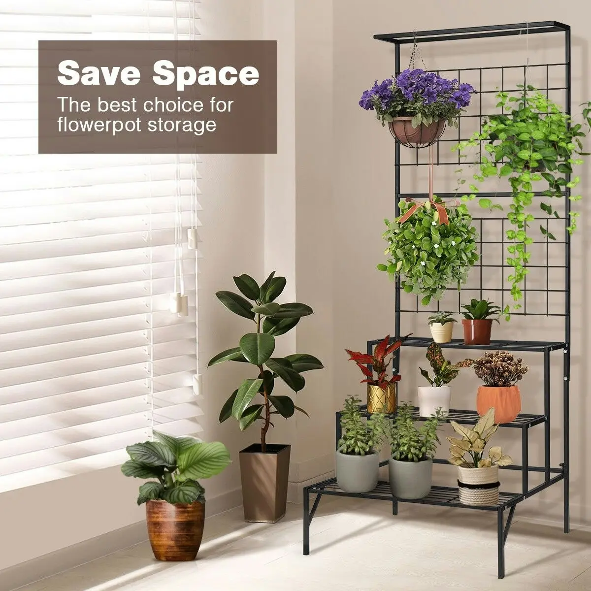 Ausway 3-Tier Hanging Plant Stand Rack Metal Flower Pot Display Shelf Garden Planter Black